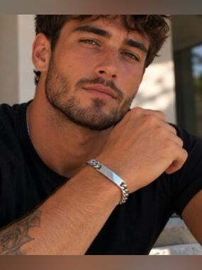 Men's Silver Stainless Steel Cuban Link ID Bracelet
